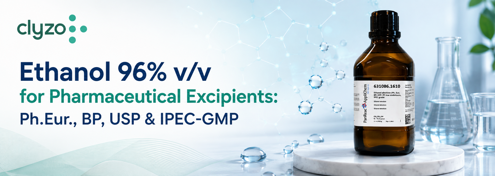 Ethanol 96% v/v for pharmaceutical excipients (Ph.Eur., BP, USP IPEC Grade) | Clyzo